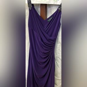 Ralph Lauren Deep Purple Sleeveless Evening Dress with Black Beaded Straps 2P